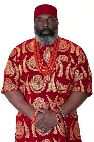 Wearing tradition Igbo attire at an Igbo family function.